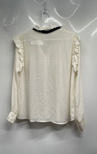 Load image into Gallery viewer, Zara Womens Off-White Long Sleeve Collared Button Front Ruffle Blouse Top Size M
