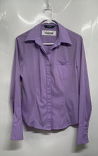 Load image into Gallery viewer, Express Womens Purple Long Sleeve Collared Stretch Button-Up Shirt Size 7/8

