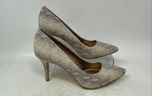 Load image into Gallery viewer, BCBG Womens White Gray Snakeskin Print Pointed Toe Stiletto Pump Heels Size 7.5B
