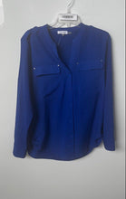 Load image into Gallery viewer, Calvin Klein Womens Blue Long Sleeve Split Neck Button Front Blouse Top Size M
