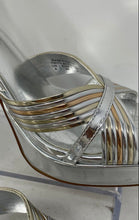 Load image into Gallery viewer, Aldo Womens Nadie Silver Ankle Strap High Block Heels Platform Sandals Size 6
