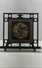Load image into Gallery viewer, Chinese Embroidered Silk Dragon Medallion Framed Art Table Desk Screen Stand
