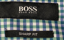 Load image into Gallery viewer, Hugo Boss Mens Green Check Cotton Sharp Fit Dress Shirt Size 17.5 36/37
