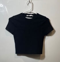 Load image into Gallery viewer, Zara Womens Black Crew Neck Short Sleeve Pullover Cropped T-Shirt Size Large
