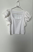 Load image into Gallery viewer, A New Day Womens White Short Ruffle Sleeve Square Neck Cropped Blouse Top Size M

