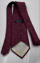 Load image into Gallery viewer, Christian Dior Mens Burgundy Printed Adjustable Bar Track Designer Tie Stained
