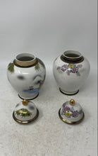 Load image into Gallery viewer, Vintage Lidded Vase Bamboo Floral Motif Set Porcelain Display Japanese Jar
