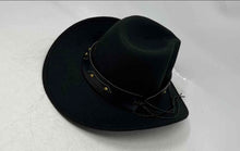 Load image into Gallery viewer, Womens Black Studded Steer Skull Band Adjustable Tie Western Cowboy Hat Size 57
