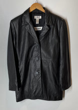 Load image into Gallery viewer, Alfani Womens Black Leather Long Sleeve Notch Collar Jacket Size Medium
