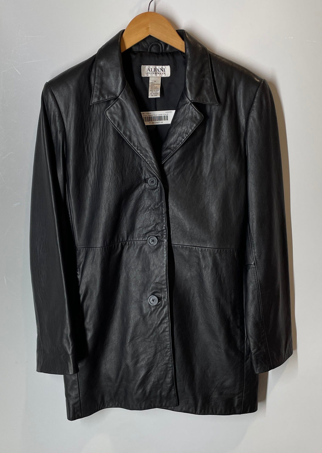 Alfani Womens Black Leather Long Sleeve Notch Collar Jacket Size Medium