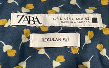 Load image into Gallery viewer, Zara Mens Blue Printed Long Sleeve Regular Fit Button-Up Shirt Size Large
