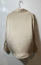 Load image into Gallery viewer, Zara Womens Beige Satin Long Sleeve Collared Button-Up Shirt Size Medium
