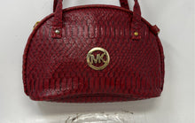Load image into Gallery viewer, Michael Kors Womens Red Snakeskin Embossed Leather Zipper Satchel Handbag
