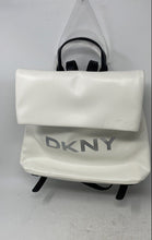 Load image into Gallery viewer, DKNY Womens Tilly White Black Faux Leather Adjustable Straps Foldover Backpack
