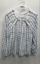 Load image into Gallery viewer, Calvin Klein Womens White Blue Plaid Keyhole Neck Long Sleeve Blouse Top Size L
