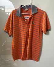 Load image into Gallery viewer, Lacoste Mens Orange Gray Striped Short Sleeve Spread Collar Polo Shirt Size 6
