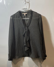 Load image into Gallery viewer, Forever 21 Womens Black Printed Long Sleeve V-Neck Ruffle Pullover Blouse Top S
