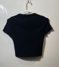 Load image into Gallery viewer, Zara Womens Black Crew Neck Short Sleeve Pullover Cropped T-Shirt Size Large
