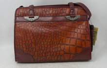 Load image into Gallery viewer, Bueno Womens Brown Croc Embossed Faux Leather Zip Top Shoulder Handbag With Tags
