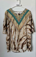 Load image into Gallery viewer, Chico's Womens Multicolor Abstract Print Short Sleeve V-Neck Blouse Top Size 1
