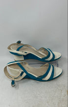 Load image into Gallery viewer, Majora Womens White Blue Leather Buckle Wedge Heel Ankle Strap Heels Size 39

