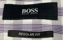 Load image into Gallery viewer, Hugo Boss Mens Purple White Plaid Print Collared Regular Fit Dress Shirt Size 16
