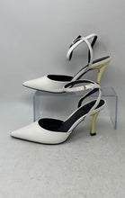 Load image into Gallery viewer, Nine West Womens White Leather Pointed Toe Buckle Slingback Heels Size 6 M
