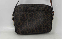 Load image into Gallery viewer, Calvin Klein Womens Brown Monogram Print Faux Leather Zipper Crossbody Purse
