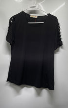 Load image into Gallery viewer, Michael Kors Womens Black Short Sleeve Round Neck Blouse Top Size Medium
