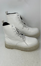 Load image into Gallery viewer, Olivia Miller Womens White Round Toe Lace-Up Ankle Combat Boots Size 9
