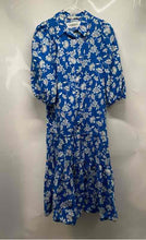 Load image into Gallery viewer, Zara Womens Blue Floral Balloon Sleeve Ruffle Hem Collared Midi Dress Size M
