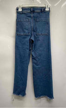Load image into Gallery viewer, Zara Womens Blue Denim Medium Wash Raw Hem Marine Straight Leg Jeans Size 2
