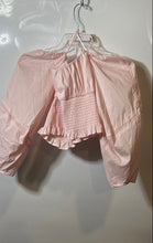Load image into Gallery viewer, Guess Womens Pink Puff Sleeve Sweetheart Neck Smocked Cropped Blouse Size XS
