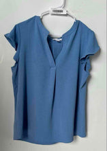 Load image into Gallery viewer, Calvin Klein Womens Blue Flutter Sleeve Split Neck Pleated Blouse Top Size XL
