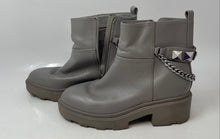 Load image into Gallery viewer, Marc Fisher Womens Waty Gray Leather Studded Side Zip Ankle Boots Size 8M
