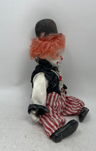 Load image into Gallery viewer, Vintage Collectible Porcelain And Cloth Body Red Hair Bowler Hat Clown Doll
