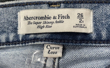 Load image into Gallery viewer, Abercrombie &amp; Fitch Womens Blue Distressed High Rise Ankle Jeans Size 26
