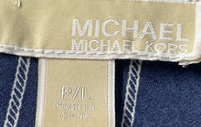 Load image into Gallery viewer, Michael Kors Womens Blue White Striped Long Sleeve Full-Zip Blouse Top Size L
