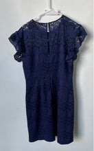 Load image into Gallery viewer, Trina Turk Womens Blue Lace Mai-Tai Short Sleeve Keyhole Sheath Dress Size 12
