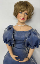 Load image into Gallery viewer, Blue Evening Gown Pearl Necklace Short Brown Hair Collectible Porcelain Doll
