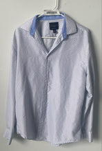 Load image into Gallery viewer, Calabrum Mens White Blue Geometric Long Sleeve Modern Fit Dress Shirt Size M
