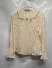 Load image into Gallery viewer, Zara Womens Beige Floral V-Neck Front Ruffled Long Sleeve Blouse Top Size XS
