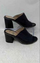 Load image into Gallery viewer, Ma &amp; Lo Womens Black Leather Slip-On Open Toe Block Mule Heels Size EUR 37
