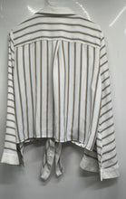 Load image into Gallery viewer, Vince Camuto Womens White Striped Print Bell Sleeve Tie Waist Blouse Top Size L
