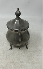 Load image into Gallery viewer, Williamsburg Restoration Stieff 1136 Pewter Footed Sugar Bowl With Lid
