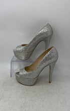 Load image into Gallery viewer, Aldo Womens Leanora Silver Peep Toe Slip-On Stiletto Pump Heels Size 7.5
