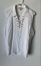 Load image into Gallery viewer, Michael Kors Womens White Sleeveless Collared Lace-Up Blouse Top Size XL
