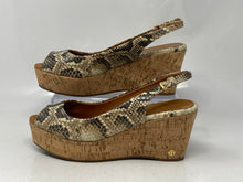 Load image into Gallery viewer, Authentic Tory Burch Womens Beige Snakeskin Wedge Slingback Heels Size 8M
