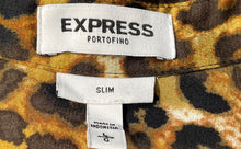 Load image into Gallery viewer, Express Womens Brown Leopard Portofino Slim Fit Long Sleeve Button-Up Shirt Sz L
