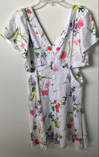 Load image into Gallery viewer, Loft Womens White Floral Short Sleeve Side Cutout V-Neck A-Line Dress Size 12
